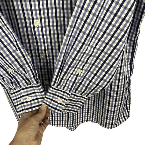 Michael Kors Mens Blue White Gingham Check Button-Front Shirt SZ 17.5 / 32 33 - Picture 4 of 6
